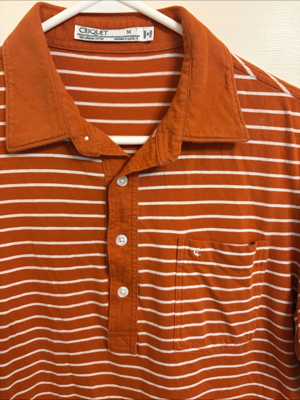 Criquet Orange and White Striped Polo with Chest Pocket